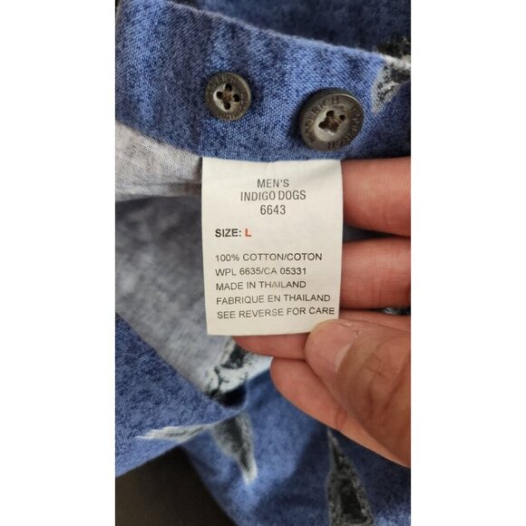 VTG Woolrich shirt men's short sleeve indigo dogs cotton hunting birddogs  L - Picture 6 of 6